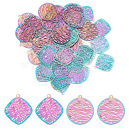 DICOSMETIC 60Pcs 2 Style 201 Stainless Steel Filigree Pendants, Etched Metal Embellishments, Rainbow Color, 22x20x0.3mm, Hole: 1mm and 22.5x20x0.4mm, Hole: 1.5mm, 30pcs/style(STAS-DC0008-56)