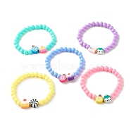 Candy Color Plastic Round Beaded Stretch Bracelet with Food Shape Polymer Clay for Kid, Mixed Color, Inner Diameter: 1-7/8 inch(4.8cm)(BJEW-JB07582)