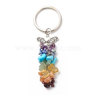 Natural & Synthetic Gemstone Beaded Keychain, with Brass, Iron, 304 Stainless Steel & Alloy Findings, Wings, 9.5cm(KEYC-JKC00345-02)
