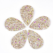 PU Leather Big Pendants, with Glitter Sequins/Paillette, Teardrop, Pale Goldenrod, 57.5x37x2.5mm, Hole: 1.8mm(FIND-S300-48E)