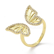 Brass with Cubic Zirconia ring, Long-Lasting Plated, Lead Free & Cadmium Free, Butterfly, Real 18K Gold Plated, US Size 6(16.5mm)(RJEW-K264-01G)