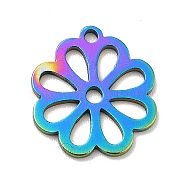 Ion Plating(IP) 201 Stainless Steel Pendants, Flower Charms, Rainbow Color, 14x12.5x1mm, Hole: 1.2mm(STAS-E176-23M)