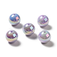 UV Plating Opaque Rainbow Iridescent Acrylic Beads, Round, Purple, 15~15.5x15.5~16mm, Hole: 2.7~2.8mm(MACR-D063-01A-04)