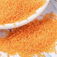 MIYUKI Round Rocailles Beads, Japanese Seed Beads, (RR385) Fancy Lined Orange, 15/0, 1.5mm, Hole: 0.7mm, about 5555pcs/bottle, 10g/bottle(SEED-JP0010-RR0385)