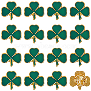 20Pcs Shamrock Alloy Enamel Pin, Golden Plated Iron Brooch for Clothes Backpack, Sanit Patrick's Day, Green, 18x19x1.5mm, Pin: 1mm(JEWB-SC0001-37)
