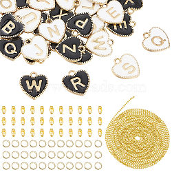 52Pcs 2 Colors Alloy Enamel Pendants Kits, Heart with Letter A~Z Charm, with Brass Ball Chains, Mixed Color, 15.5x14.5x2mm, Hole: 2mm, 26pcs/color(DIY-BM0001-46)