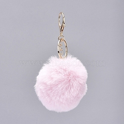 Pom Pom Ball Keychain, with Alloy Lobster Claw Clasps and Iron Key Ring, for Bag Decoration,  Keychain Gift and Phone Backpack , Light Gold, Misty Rose, 138mm(KEYC-WH0016-13K)