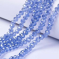 Electroplate Glass Beads Strands, Pearl Luster Plated, Faceted, Rondelle, Royal Blue, 3.5x3mm, Hole: 0.4mm, about 123~127pcs/strand, 13.7~14.1 inch(35~36cm)(EGLA-A034-T3mm-A17)