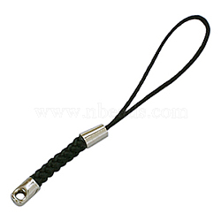 Cord Loop with Alloy Findings and Nylon Cord, Black, about 4mm wide, 7~7.5cm long, hole: 2mm(X-SCW023-2)