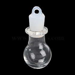 Clear Glass Wishing Bottle Pendants, with Plastic Seal Plug, Round, 33x14mm, Hole: 2mm(GLAA-A010-01G)