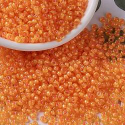 MIYUKI Round Rocailles Beads, Japanese Seed Beads, (RR385) Fancy Lined Orange, 8/0, 3mm, Hole: 1mm, about 422~455pcs/bottle, 10g/bottle(SEED-JP0009-RR0385)