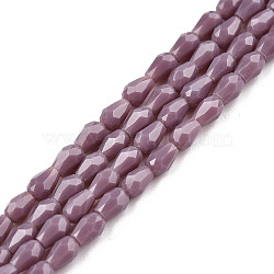 Opaque Solid Color Glass Beads Strands, Faceted Teardrop, Rosy Brown, 4x3mm, Hole: 0.8mm, about 98~100pcs/strand, 15.94 inch~16.73 inch(40.5~42.5cm)(GLAA-N052-02-A07)