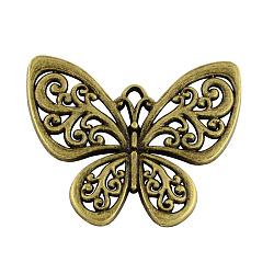 Tibetan Style Alloy Filigree Butterfly Pendants, Cadmium Free & Nickel Free & Lead Free, Antique Bronze, 49x56x3mm, Hole: 4x3mm(TIBEP-S282-AB-FF)