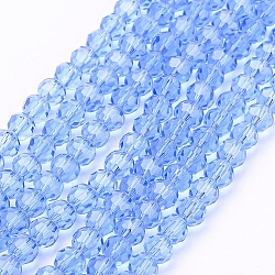 Glass Beads Strands, Faceted(32 Facets), Round, Light Sky Blue, 4mm, Hole: 1mm, about 87~93pcs/strand, 32~33cm(EGLA-J042-4mm-05)