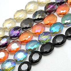 Faceted Electroplate Crystal Glass Oval Beads Strands, Mixed Color, 16x12x7mm, Hole: 1mm, about 50pcs/strand, 25.1 inch(EGLA-F058-M)