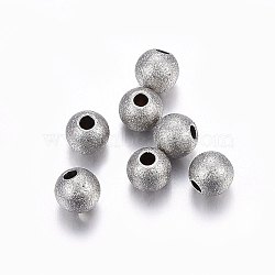 304 Stainless Steel Textured Beads, Round, Stainless Steel Color, 3x2mm, Hole: 1mm(STAS-F174-32P-A)