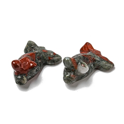 Natural Bloodstone Carved Healing Goldfish Figurines, Reiki Energy Stone Display Decorations, 21.5x29~29.5x37~39mm(DJEW-D012-08I)