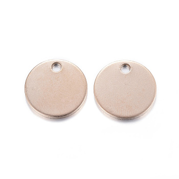 Ion Plating(IP) 304 Stainless Steel Charms, Stamping Blank Tags, Smooth Surface, Flat Round, Rose Gold, 12x1mm, Hole: 2mm