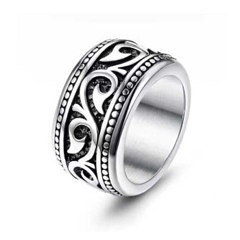 316 Titanium Steel Finger Ring with Enamel for Men, Leaf, US Size 12(21.4mm)