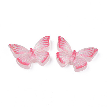 Translucent Printed Resin Cabochons, with Glitter Powder, Butterfly, Pale Violet Red, 15.5x23x5mm