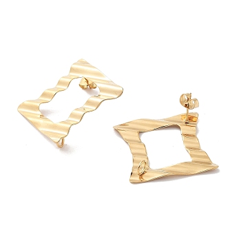304 Stainless Steel Stud Earring Findings, Rectangle, Real 18K Gold Plated, 28x28.5mm, Hole: 3.5mm, Pin: 10x0.5mm