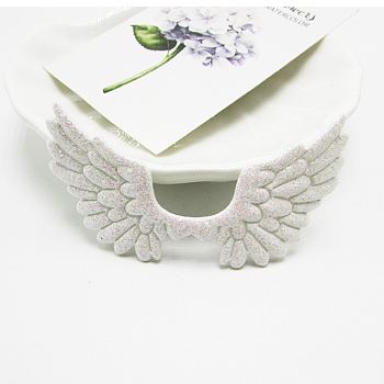 Cloth Embossing Wings, with Glitter Powder, Decorate Accessories, White, 30x75x1mm