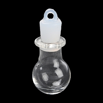 Clear Glass Wishing Bottle Pendants, with Plastic Seal Plug, Round, 33x14mm, Hole: 2mm