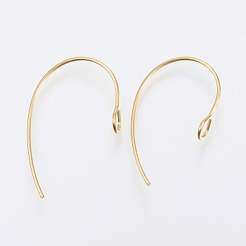 Ion Plating(IP) 304 Stainless Steel Earring Hooks, Ear Wire, Golden, 25x14x4mm, Hole: 3mm, 21 Gauge, Pin: 0.7mm