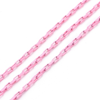 Spray Painted Brass Cable Chain, with Spool, Unwelded, Pink, 3.5x2x1mm, 32.8 Feet(10m)/roll