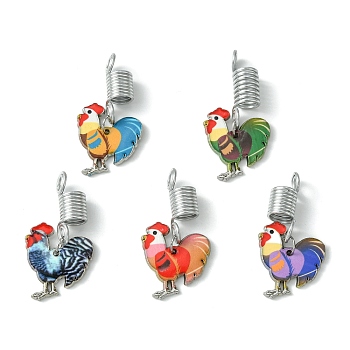 Alloy Enamel Rooster Braiding Hair Pendants Decoration Clips, for Hair Styling, Mixed Color, 39mm