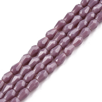 Opaque Solid Color Glass Beads Strands, Faceted Teardrop, Rosy Brown, 4x3mm, Hole: 0.8mm, about 98~100pcs/strand, 15.94 inch~16.73 inch(40.5~42.5cm)