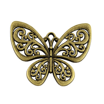 Tibetan Style Alloy Filigree Butterfly Pendants, Cadmium Free & Nickel Free & Lead Free, Antique Bronze, 49x56x3mm, Hole: 4x3mm
