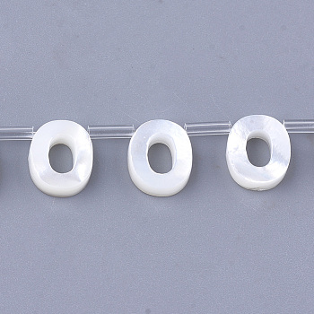Natural Sea Shell Beads, White Shell Mother of Pearl Shell, Top Drilled Beads, Letter.O, 10x2.5~11.5x3mm, Hole: 0.8mm
