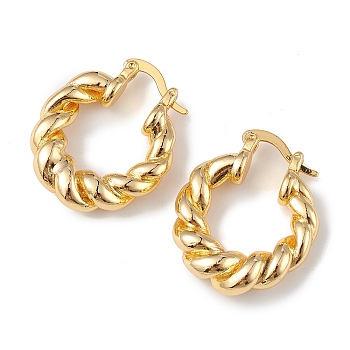 Rack Plating Brass Twist Rope Hoop Earrings for Women, Lead Free & Cadmium Free, Real 18K Gold Plated, 24x20x6mm, Pin: 1~2x1mm