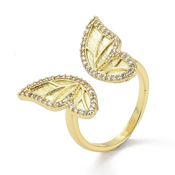 Brass with Cubic Zirconia ring, Long-Lasting Plated, Lead Free & Cadmium Free, Butterfly, Real 18K Gold Plated, US Size 6(16.5mm)