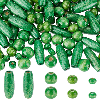 Elite 480Pcs 4 Style Dyed Natural Wood Beads, Oval/Oblong, Lead Free, Green, 6~23x4~9mm, Hole: 2~3mm, 120pcs/style