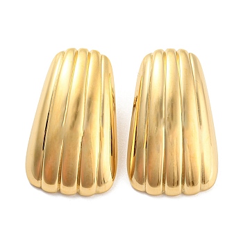 304 Stainless Steel Stud Earring for Women, Trapezoid, Real 14K Gold Plated, 32x19.5mm