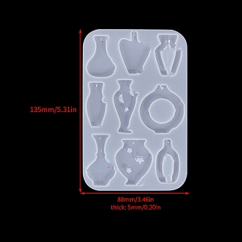 Food Grade DIY Silicone Pendant Molds, Decoration Making, Resin Casting Molds, For UV Resin, Epoxy Resin Jewelry Making, White, Vase, 135x88x5mm