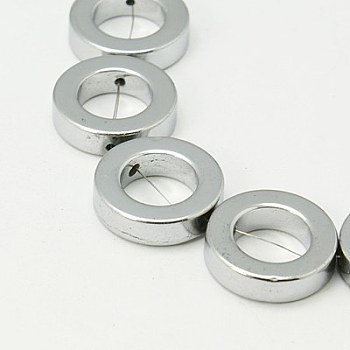 Non-magnetic Synthetic Hematite Beads Strands, Donut, Silver Plated, 16x4mm, Hole: 1mm, about 25pcs/strand, 16 inch