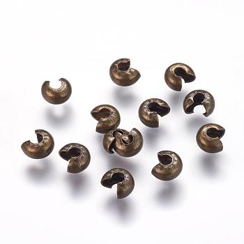 Iron Crimp Beads Covers, Cadmium Free & Nickel Free & Lead Free, Antique Bronze, 4mm In Diameter, Hole: 1.5~1.8mm