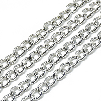 Unwelded Aluminum Curb Chains, Silver Color Plated, 6x4.4x1mm, about 100m/bag