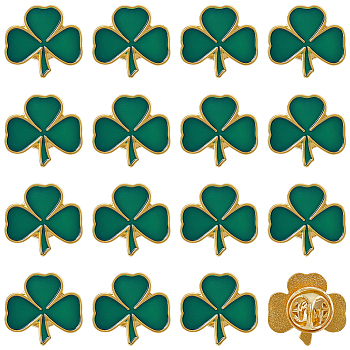 20Pcs Shamrock Alloy Enamel Pin, Golden Plated Iron Brooch for Clothes Backpack, Sanit Patrick's Day, Green, 18x19x1.5mm, Pin: 1mm