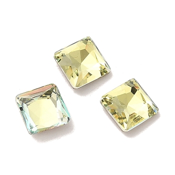 Glass Rhinestone Cabochons, Point Back & Back Plated, Faceted, Square, Jonquil, 5x5x2mm