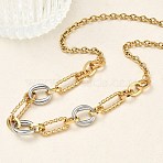 Two Tone 304 Stainless Steel Oval Link Chain Necklaces for Women, Real Gold Plated & Stainless Steel Color, 18.11 inch(46cm)(NJEW-A074-05GP)