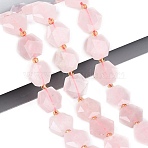 Natural Rose Quartz Beads Strands, Faceted Hexagon, with Seed Beads, 11.5~12.5x13~14x4~5.5mm, Hole: 1~1.2mm, about 26~28pcs/strand, 14.37~15.75 inch(36.5~40cm)(G-N368-01A-15)