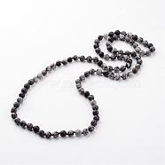 Natural Black Silk Stone/Netstone Necklaces, Beaded Necklaces, Frosted, 35.8 inch(NJEW-D264-09)