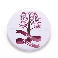 Breast Cancer Awareness Month Tinplate Brooch Pin, Pink Flat Round Badge for Clothing Bags Jackets, Platinum, Tree Pattern, 44x7mm(JEWB-G016-01P-07)