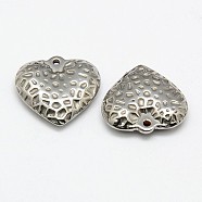 304 Stainless Steel Textured Pendants, Bumpy, Puffed Heart, Stainless Steel Color, 18x19x5mm, Hole: 0.5mm(STAS-K002-37A2)