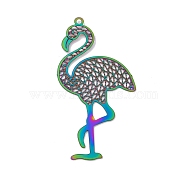 201 Stainless Steel Etched Metal Embellishments Pendants, Rainbow Color, Flamingo Shape, 44x21.5x0.3mm, Hole: 1.4mm(STAS-P382-02B-MC)