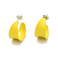 304 Stainless Steel Chunky Stud Earrings, Half Hoop Earrings for Women, Yellow, 22x21x12mm, Pin: 0.7mm(EJEW-P202-09P-01)